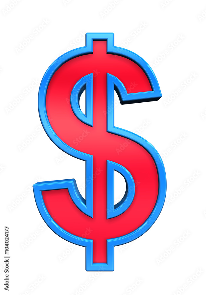 Dollar sign from red glass with blue frame alphabet set, isolated on white. Computer generated 3D photo rendering. Dollar sign from red glass with blue frame alphabet set, isolated on white. Computer generated 3D photo rendering.