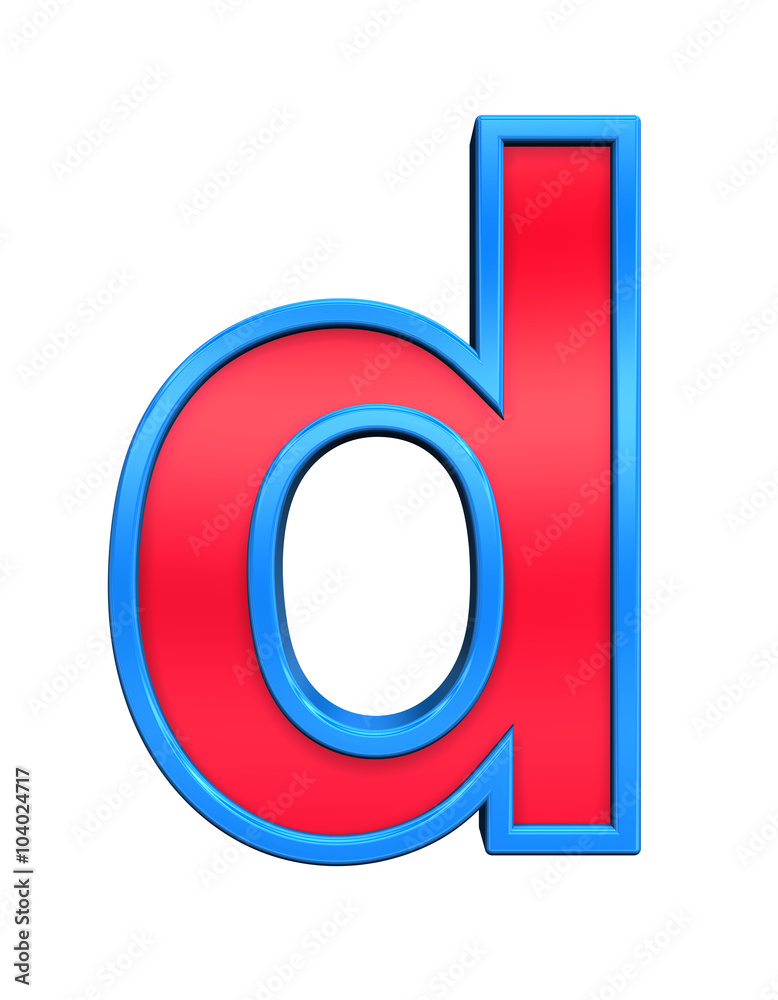 One lower case letter from red glass with blue frame alphabet set, isolated on white. Computer generated 3D photo rendering. One lower case letter from red glass with blue frame alphabet set, isolated on white. Computer generated 3D photo rendering.