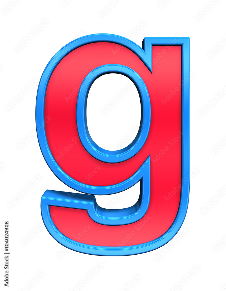 One lower case letter from red glass with blue frame alphabet set, isolated on white. Computer generated 3D photo rendering. One lower case letter from red glass with blue frame alphabet set, isolated on white. Computer generated 3D photo rendering.