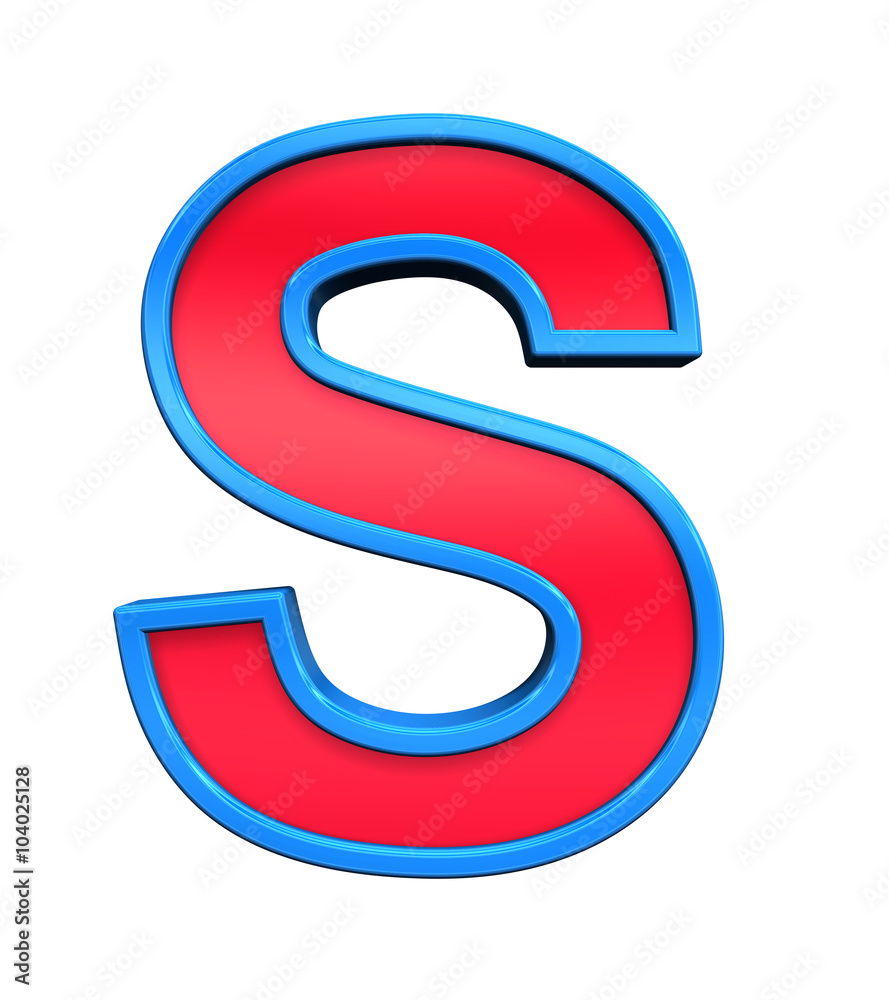 One letter from red glass with blue frame alphabet set, isolated on white. Computer generated 3D photo rendering. One letter from red glass with blue frame alphabet set, isolated on white. Computer generated 3D photo rendering.