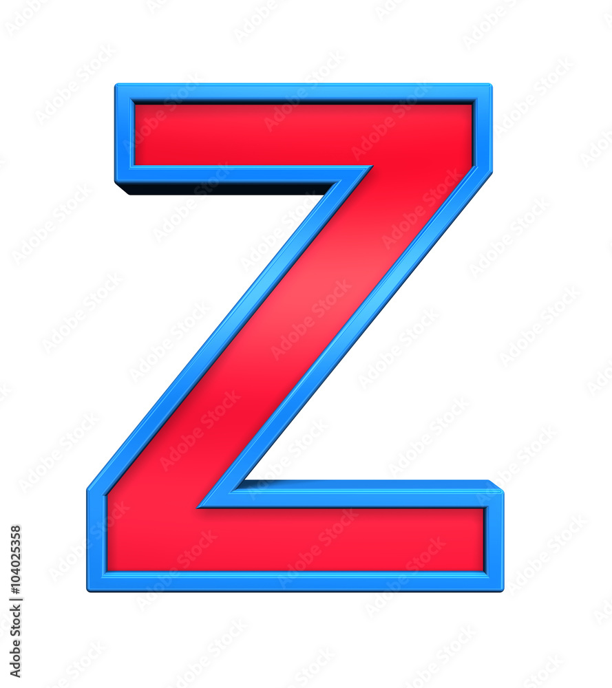 One letter from red glass with blue frame alphabet set, isolated on white. Computer generated 3D photo rendering. One letter from red glass with blue frame alphabet set, isolated on white. Computer generated 3D photo rendering.