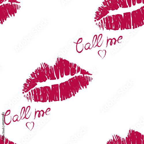 Seamless pattern with lipstick and kiss