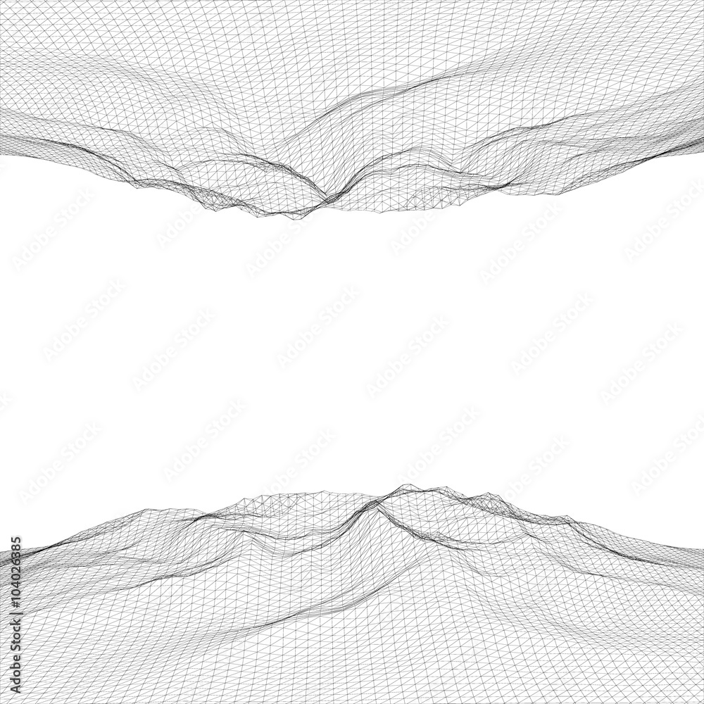 Fototapeta Abstract polygonal wave wireframe background. Vector illustratio