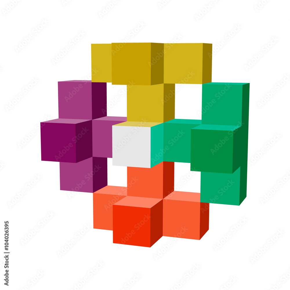 Fototapeta premium Abstract geometric 3d object isolated on white background. Vecto