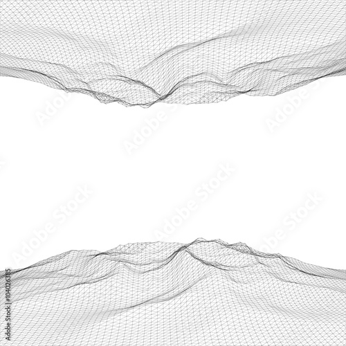 Abstract polygonal wave wireframe background. Vector illustratio