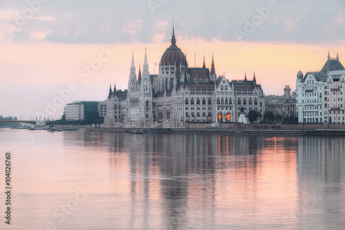 Parliament building in Budapest, Hungary, at dawn © tilialucida