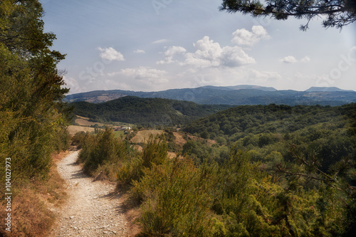 gravel walking path of the Camino de Santiago de Compostela, Spain in the hills of Basque country photo