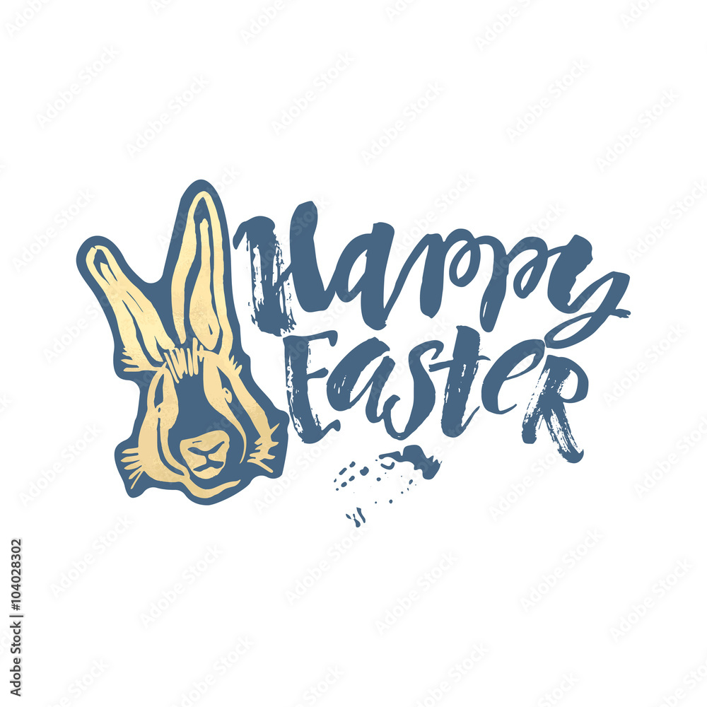 Happy Easter bunny inspirational quote handwritten with black in Happy Easter bunny inspirational quote handwritten with black in