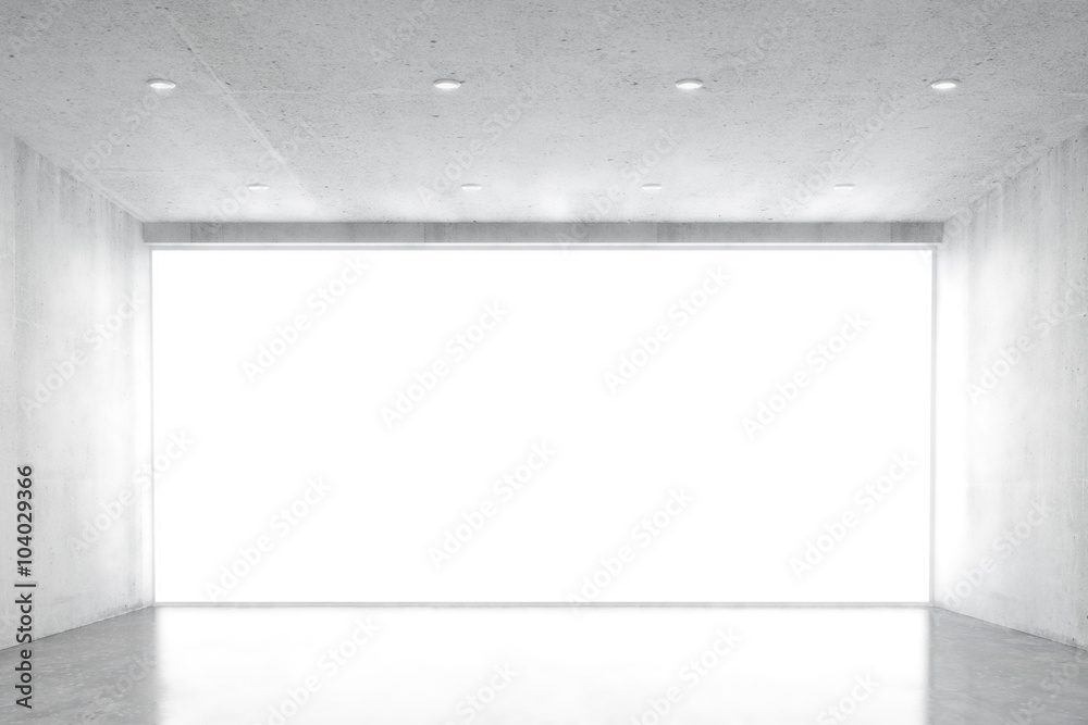 Big empty concrete room with big white wondow, 3D render Big empty concrete room with big white wondow, 3D render