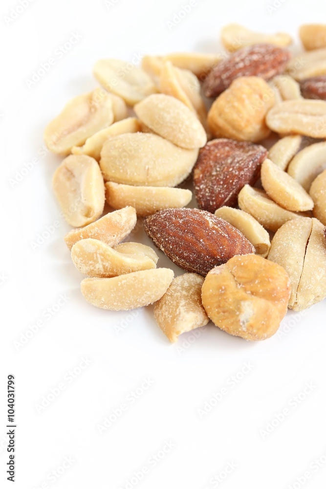 Salted Mixed Nuts on White Background Salted Mixed Nuts on White Background