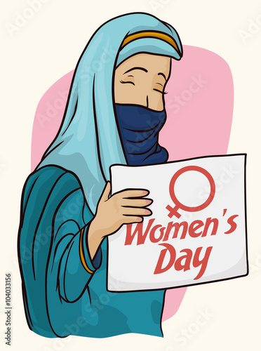 Arabian Woman with Traditional Clothes and Women's Day Sign, Vector Illustration
