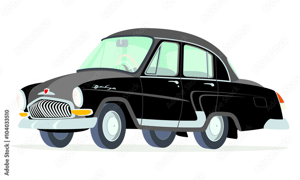 Caricatura GAZ Volga M21 negro vista frontal y lateral