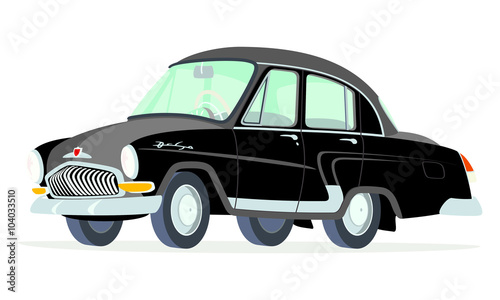 Caricatura GAZ Volga M21 negro vista frontal y lateral © camiloernesto