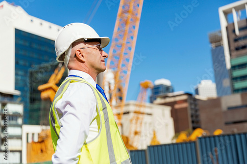 Engineer builder at construction site