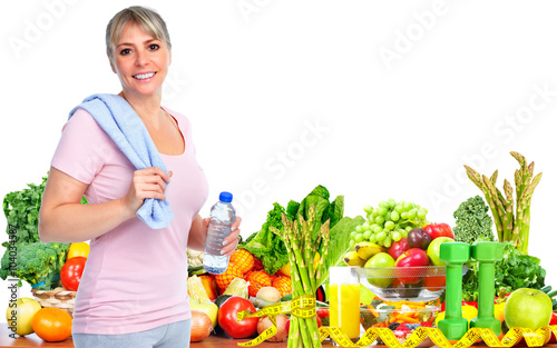 Senior fitness woman with bottle of water.