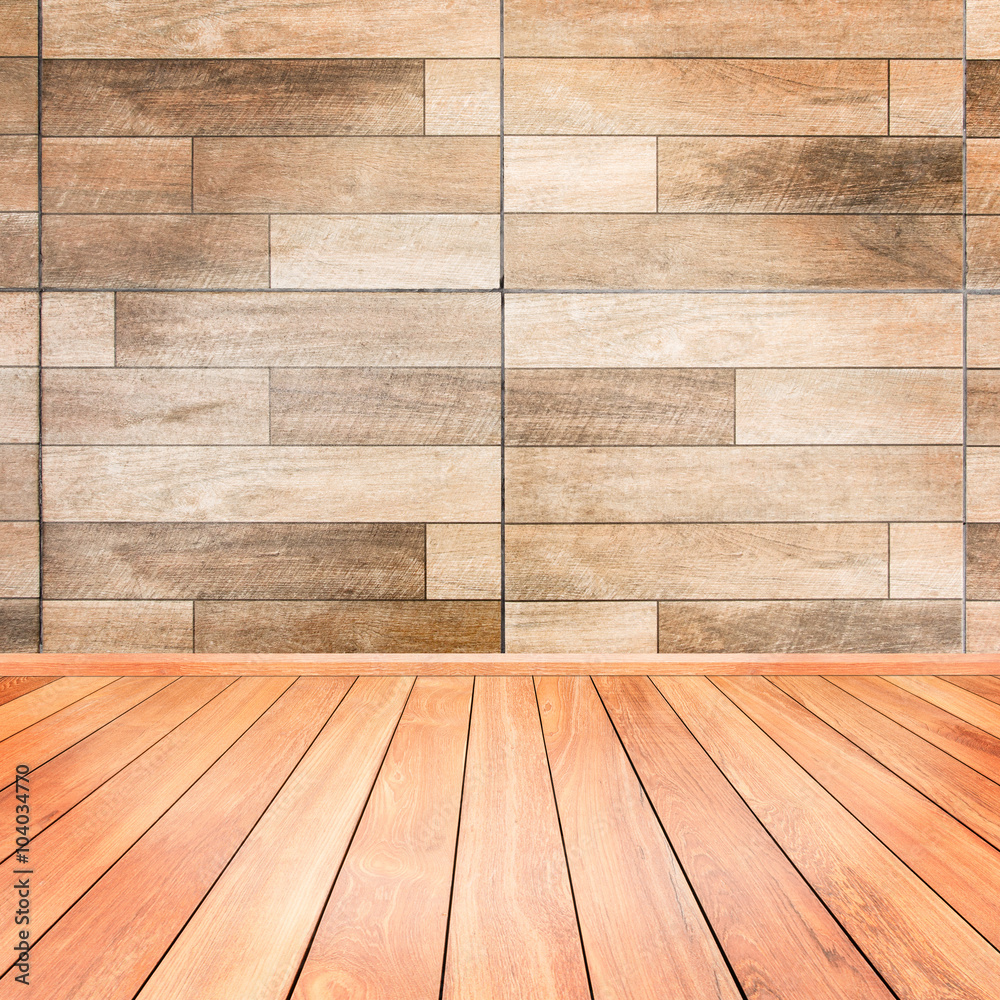 Naklejka premium Wooden interior background of floor and wall