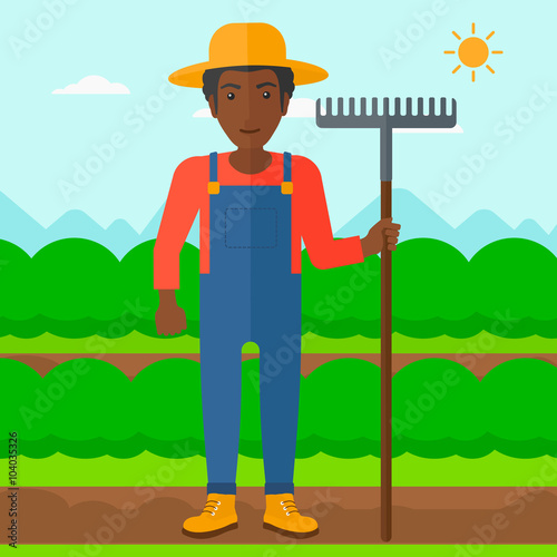 Farmer with rake.