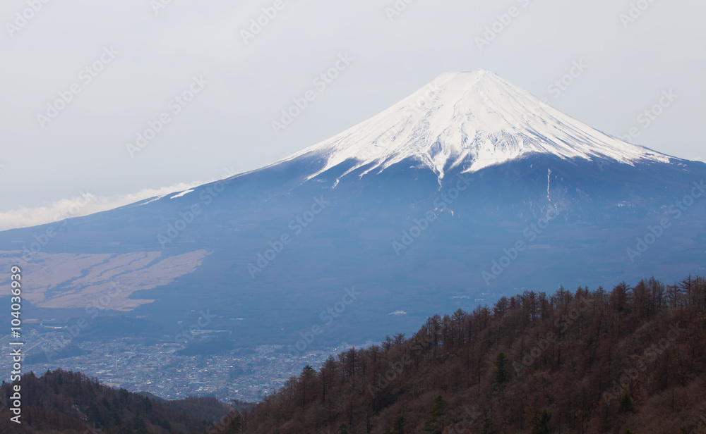 Mountain Fuji and Fujiyoshi town in winter season Mountain Fuji and Fujiyoshi town in winter season