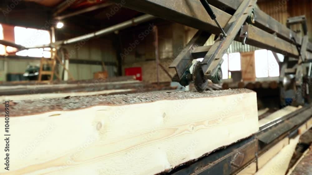 Woodworking. Processing of sawn logs on machine Woodworking. Processing of sawn logs on machine