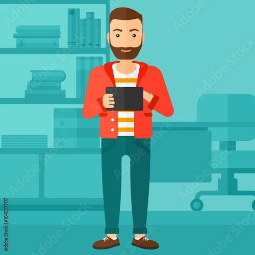 Man using tablet computer.