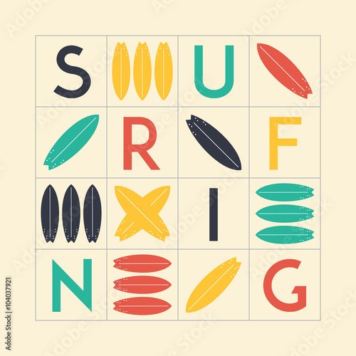 Vector colorful surfing tshirt print design. Surf background