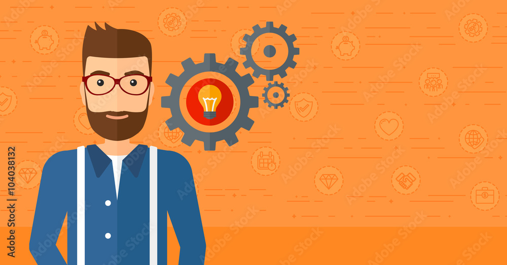 Man with bulb and gears. Man with bulb and gears.