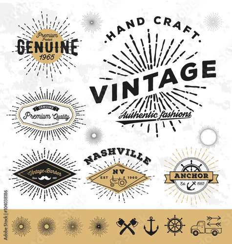 Vintage sunburst logo and label elements. vector illustration