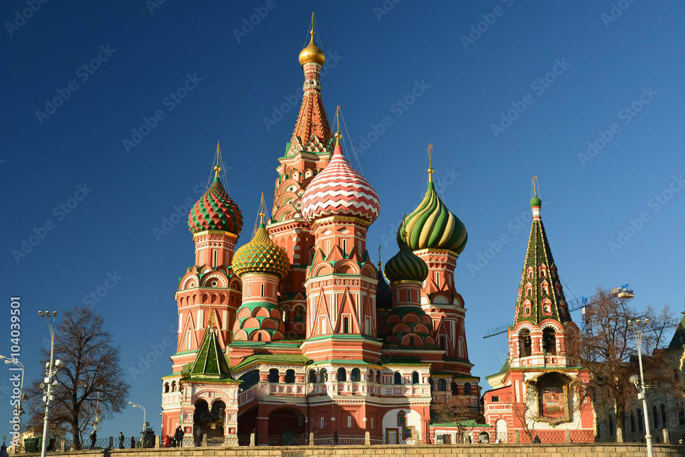 Saint Basil Cathedral and Vasilevsky Descent of Red Square in Moscow, Russia