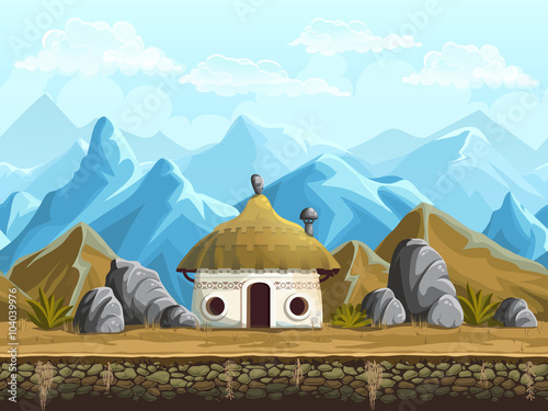 Seamless background of the hut in mountains