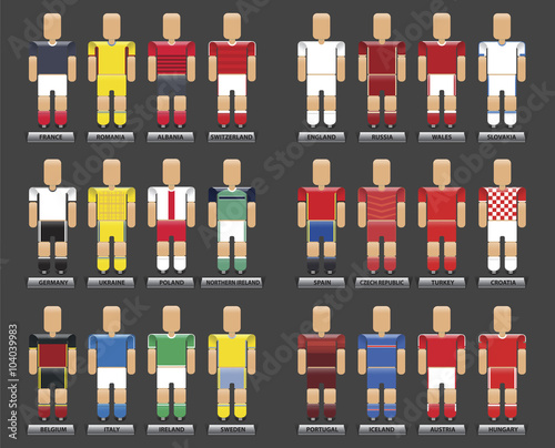 Euro 2016 Vector flat style infographic set of football T-shirts