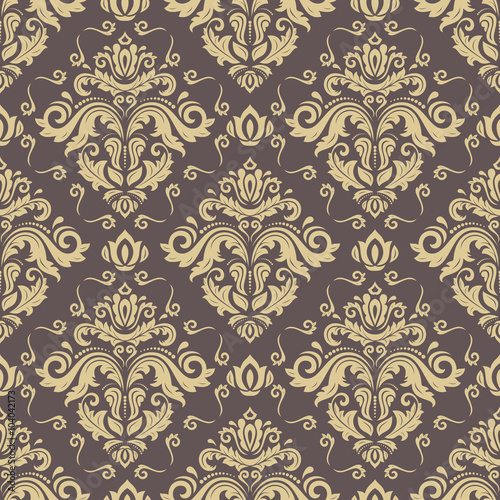 Oriental classic brown and golden ornament. Seamless abstract pattern