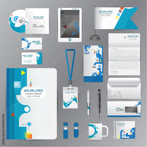 White identity template with blue origami elements. Vector compa