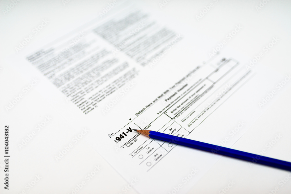Obraz premium Tax Form 941-V on White Background