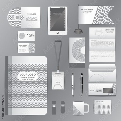 White identity template with gray origami elements. Vector compa