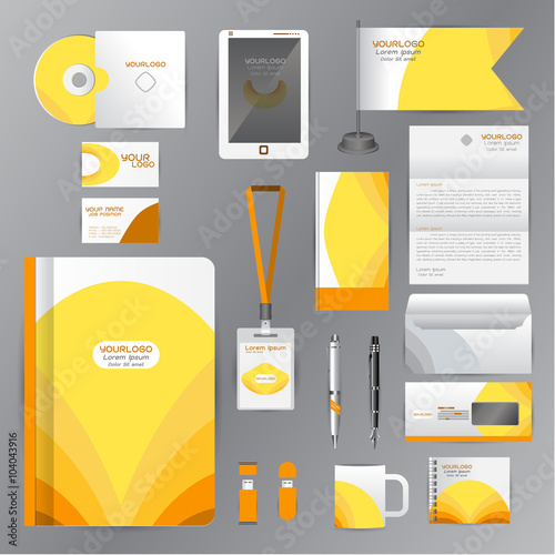 White identity template with Yellow origami elements. Vector com