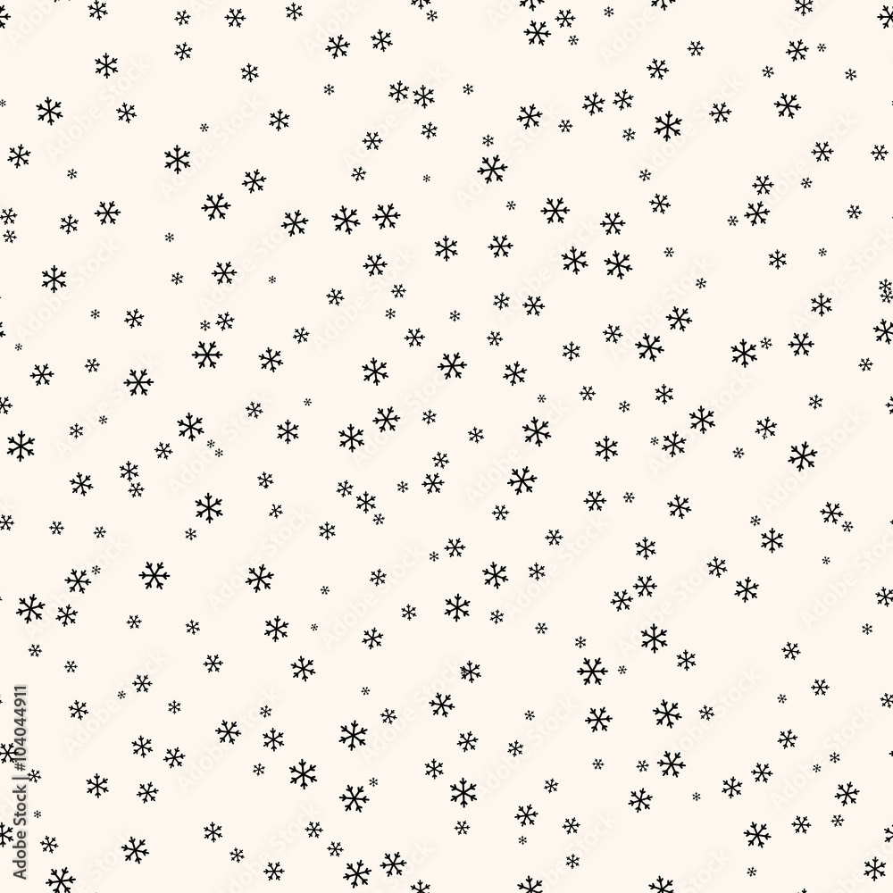 Vector seamless pattern. Repeating abstract background with chaotic snowflakes