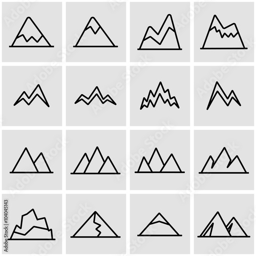 Vector line mountains icon set. Mountains Icon Object, Mountains Icon Picture, Mountains Icon Image - stock vector