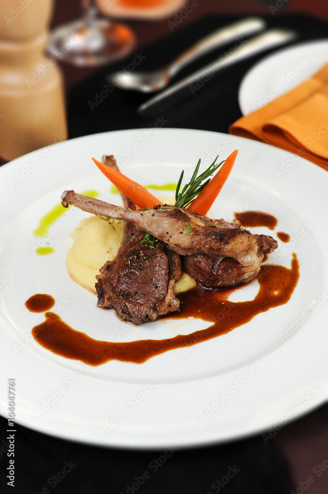 Roasted Lamb Chops grilled with mash potato and cream sauce