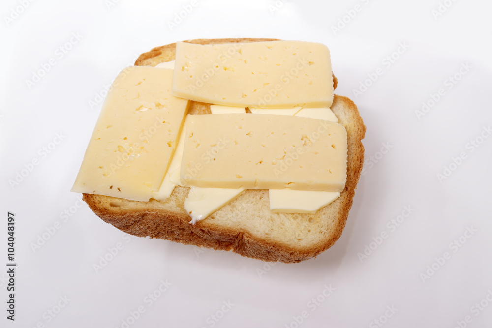 Toasted sandwich cheese on white background
