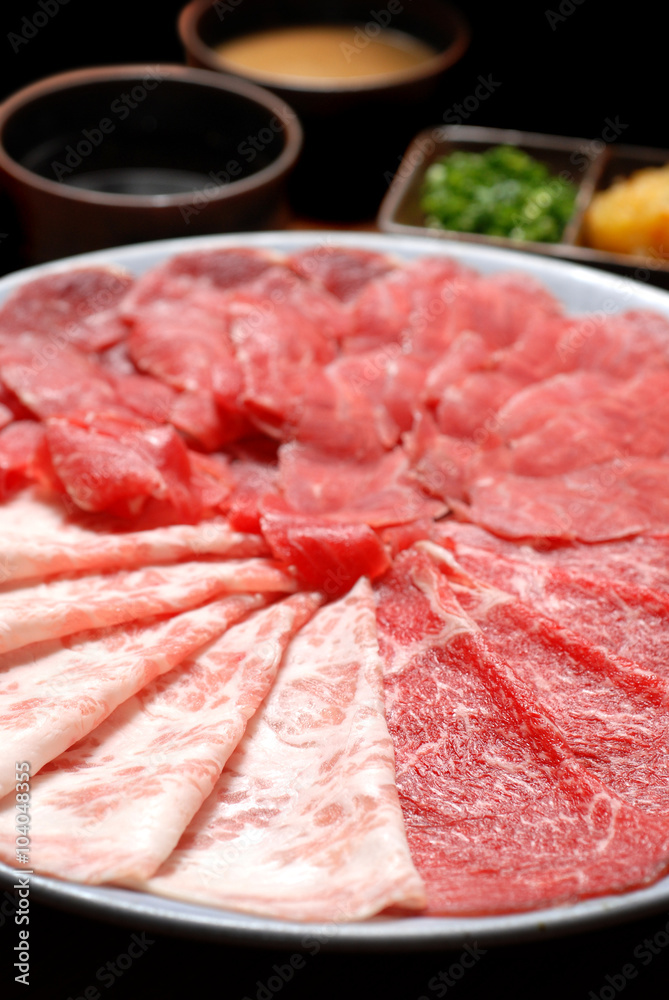 Sukiyaki Fresh Beef pork slices, Vegetable, Dinner Set