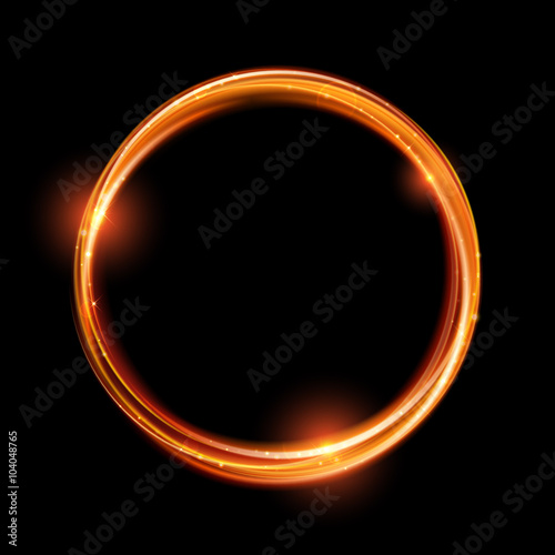 Vector magic gold circle. Glowing fire ring. Glitter sparkle swirl.