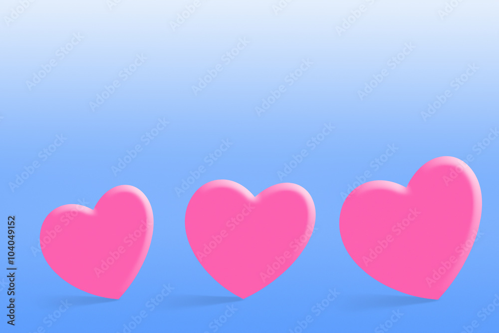 Pink lovely hearts over blue background