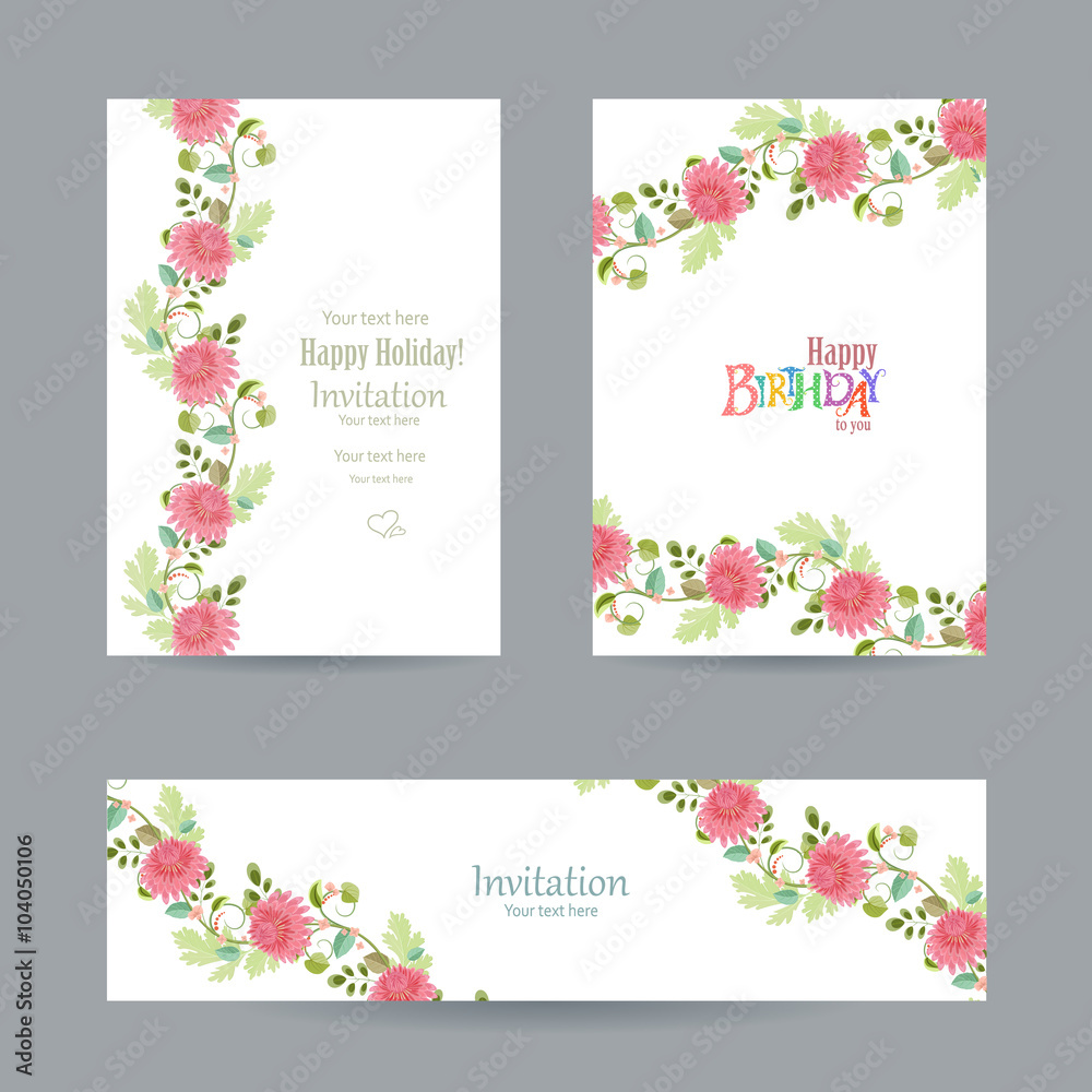 collection invitation cards with chrysanthemums for your design.