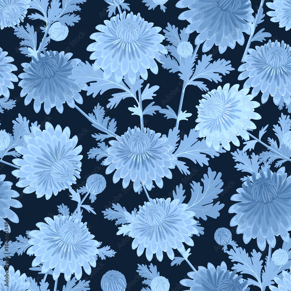 fashion seamless texture with blue chrysanthemum for your design