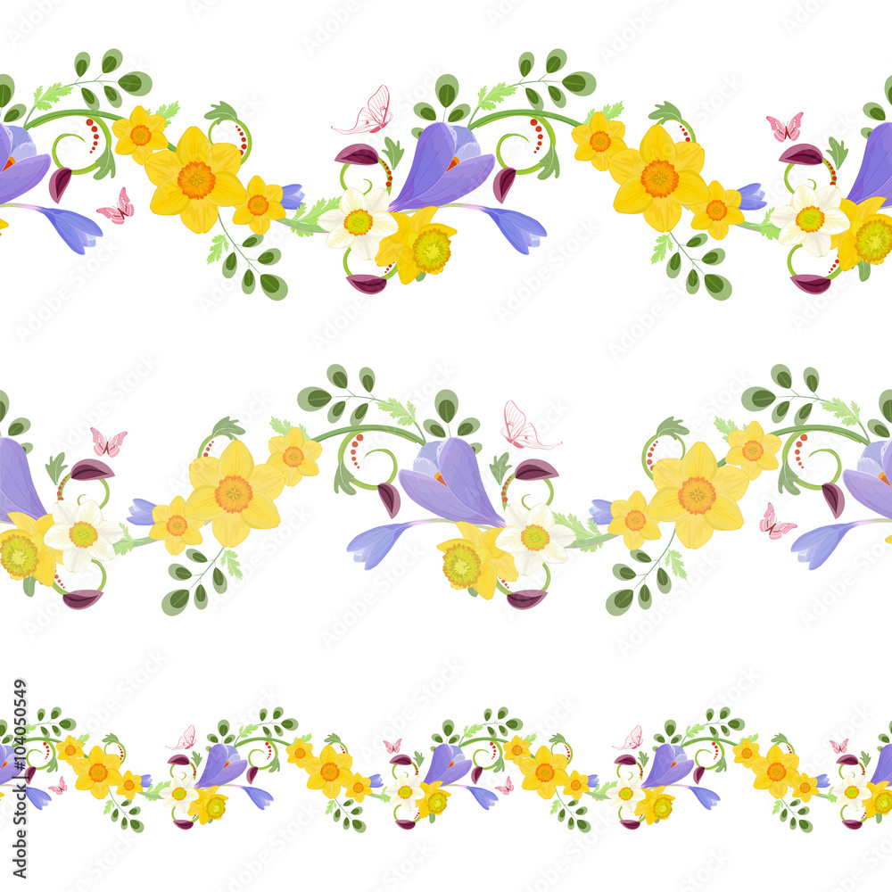 collection horizontal seamless borders with spring flowers for y