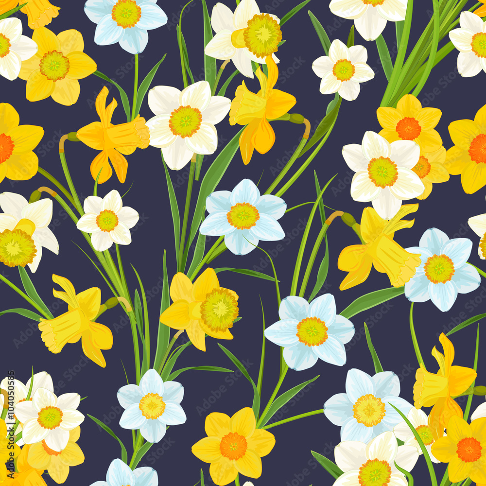 retro seamless texture with blossom of daffodils