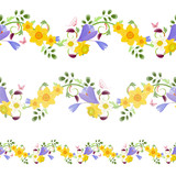 collection horizontal seamless borders with spring flowers for y