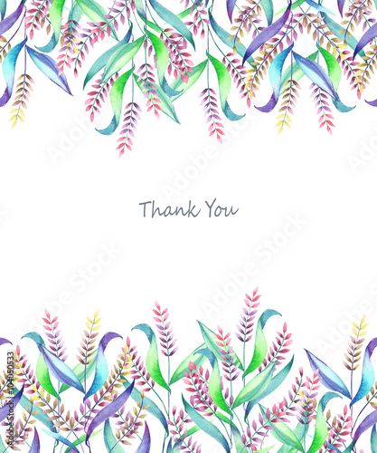 A template of a postcard, decorative place (banner) with an floral ornament of the watercolor spikelets for a text on a white background, a greeting card, a decoration postcard or wedding invitation