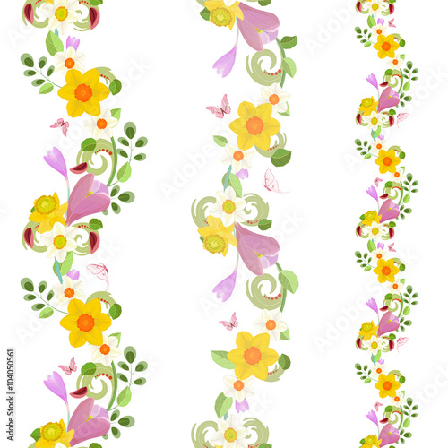 collection vertical seamless borders with spring flowers