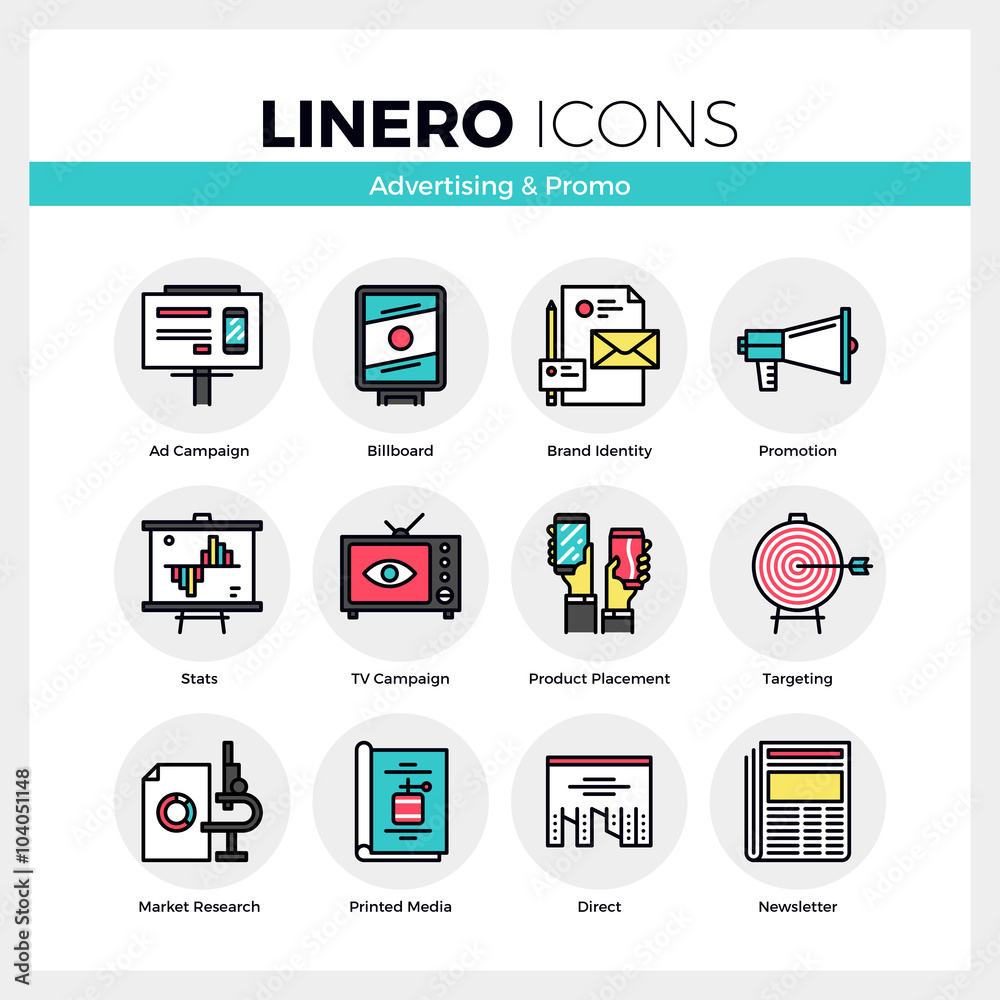 Advertising and Promo Linero Icons Set Advertising and Promo Linero Icons Set